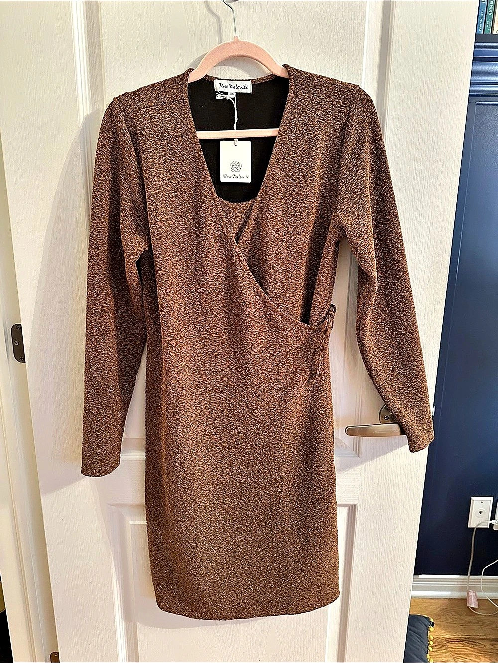 Rose Maternité Gold Wrap Midi Dress Size XS NWT